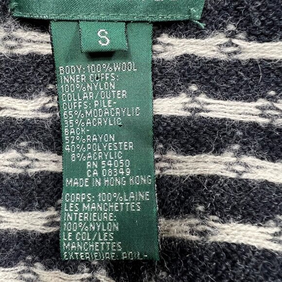 Lauren Ralph Lauren Reindeer Fair Isle Wool Faux Fur Trim Sweater Jacket Full Zi - Picture 7 of 9